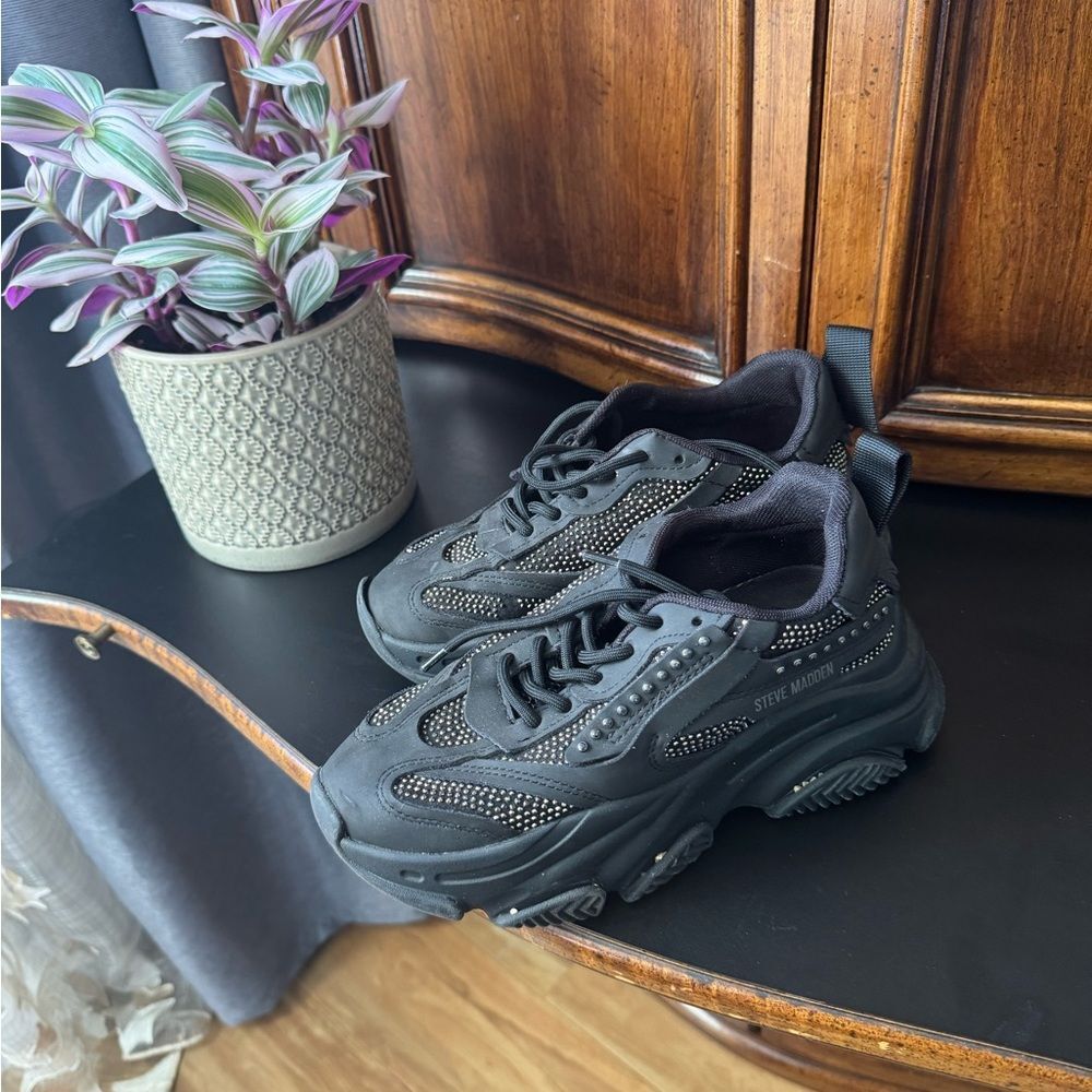 Steve Madden Black Embellished Platform Sneakers